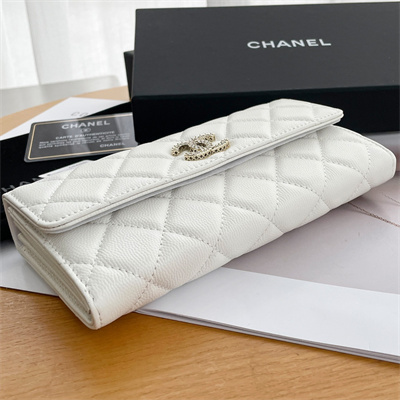 Chanel Long Flap Wallet Grained Calfskin White AP3396
