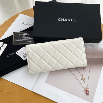 Chanel Long Flap Wallet Grained Calfskin White AP3396