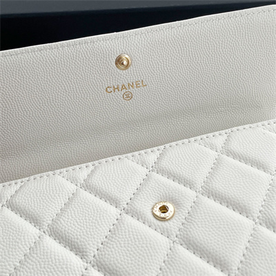 Chanel Long Flap Wallet Grained Calfskin White AP3396