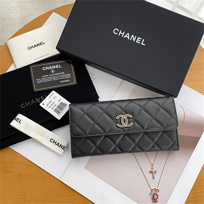 Chanel Long Flap Wallet Grained Calfskin Black AP3396