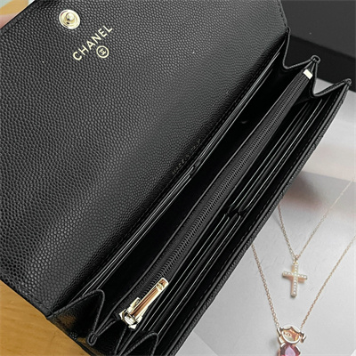 Chanel Long Flap Wallet Grained Calfskin Black AP3396