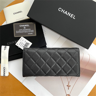 Chanel Long Flap Wallet Grained Calfskin Black AP3396