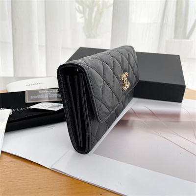 Chanel Long Flap Wallet Grained Calfskin Black AP3396