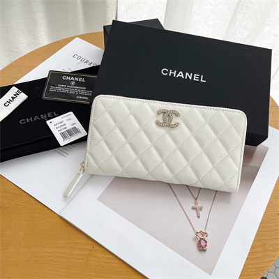 Chanel Long Zippy Wallet Grained Calfskin White AP3397