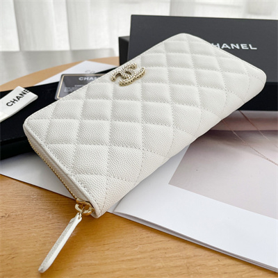 Chanel Long Zippy Wallet Grained Calfskin White AP3397