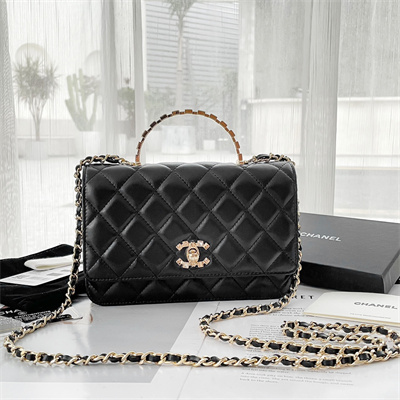 Chanel Clutch With Chain Lambskin Gold Tone Metal Black AP3795