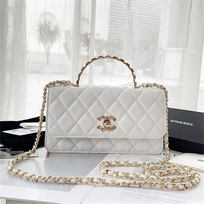 Chanel Clutch With Chain Lambskin Gold Tone Metal White AP3797