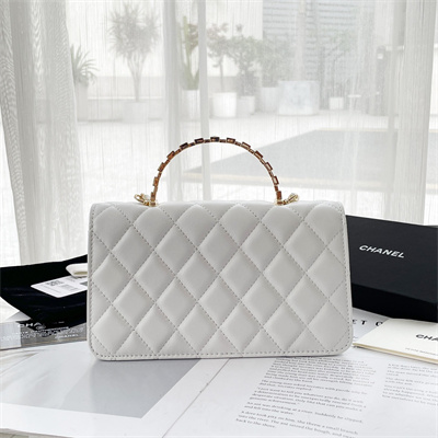 Chanel Clutch With Chain Lambskin Gold Tone Metal White AP3797