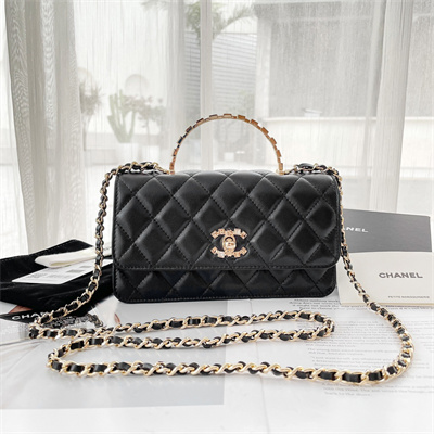 Chanel Clutch With Chain Lambskin Gold Tone Metal Black AP3797