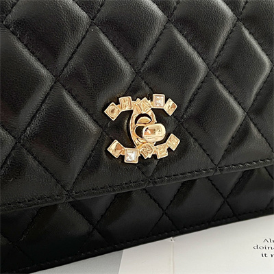 Chanel Clutch With Chain Lambskin Gold Tone Metal Black AP3797