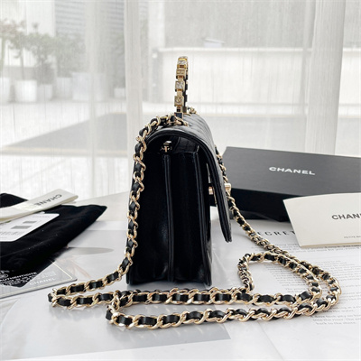 Chanel Clutch With Chain Lambskin Gold Tone Metal Black AP3797