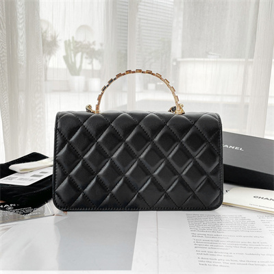 Chanel Clutch With Chain Lambskin Gold Tone Metal Black AP3797