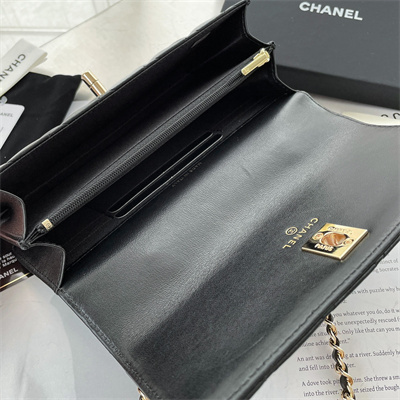 Chanel Clutch With Chain Lambskin Gold Tone Metal Black AP3797