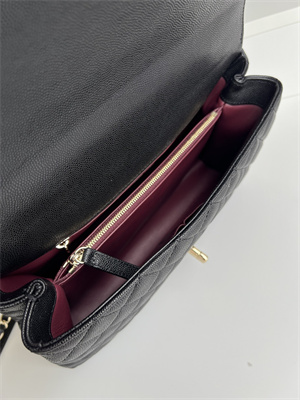 Cha.nel Large Coco Handle Bag Grained Calfskin Lt Gold Metal Black/Burgundy A92991