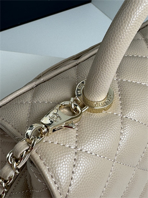 Cha.nel Small Coco Handle Bag Grained Calfskin Lt Gold Metal Beige A92990