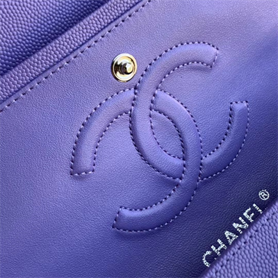 Chanel Medium Classic Flap Bag Grained Calfskin Silver Tone Metal Purple 01112