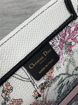 CD Large Book Tote White Multicolor Dior Herbarium Embroidery