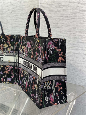 CD Large Book Tote Black Multicolor Dior Herbarium Embroidery