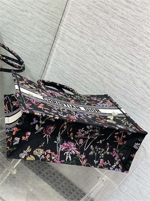 CD Large Book Tote Black Multicolor Dior Herbarium Embroidery