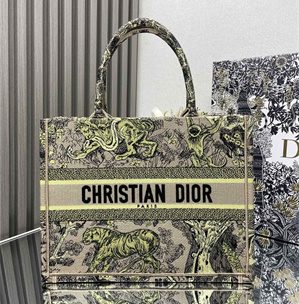 CD Medium Dioriviera Dior Book Tote Raffia with Aquamarina Toile de Jouy Sauvage Embroidery Yellow