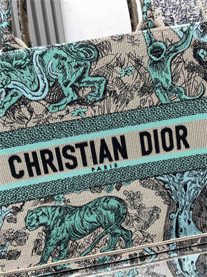 CD Medium Dioriviera Dior Book Tote Raffia with Aquamarina Toile de Jouy Sauvage Embroidery Green