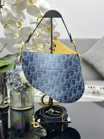 CD Saddle Bag With Strap Blue Denim Dior Oblique Jacquard