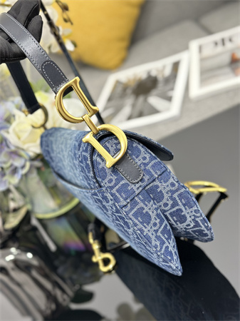 CD Saddle Bag With Strap Blue Denim Dior Oblique Jacquard