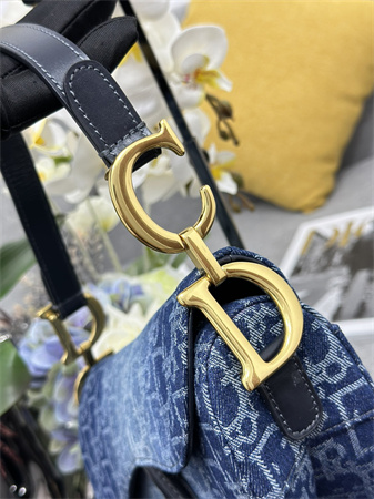 CD Saddle Bag With Strap Blue Denim Dior Oblique Jacquard