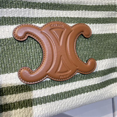 Celine Small Cabas Thais In Striped Textile With Calfskin White/Green