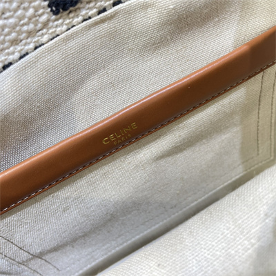 Celine Small Cabas Thais In Textile With Celine Jacquard And Calfskin White/Black