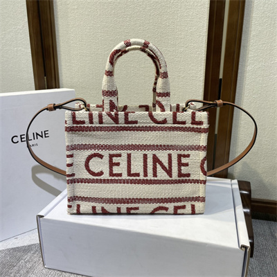Celine Small Cabas Thais In Textile With Celine Jacquard And Calfskin White/Red