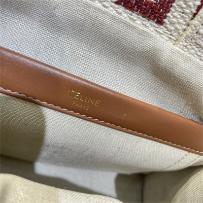 Celine Small Cabas Thais In Textile With Celine Jacquard And Calfskin White/Red