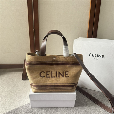 Celine Cabas Raffia Tote bag With Brown Leather Trim