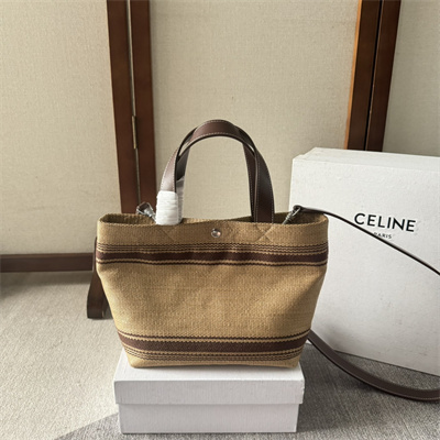 Celine Cabas Raffia Tote bag With Brown Leather Trim