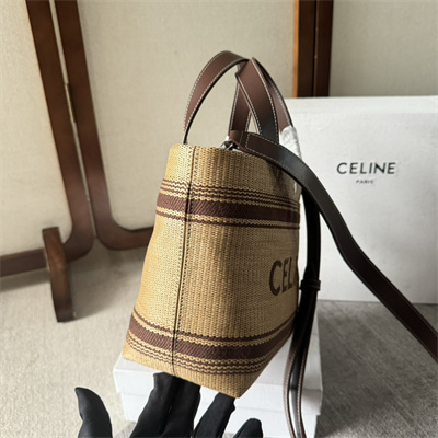 Celine Cabas Raffia Tote bag With Brown Leather Trim