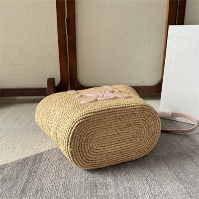 Celine Teen Supple Classic Panier In Raffia and Calfskin Pink