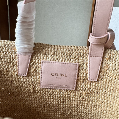 Celine Teen Supple Classic Panier In Raffia and Calfskin Pink
