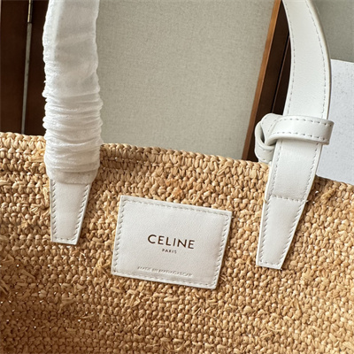 Celine Teen Supple Classic Panier In Raffia and Calfskin White