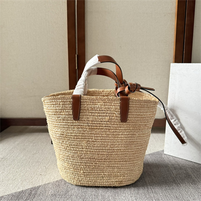 Celine Teen Supple Classic Panier In Raffia and Calfskin Brown