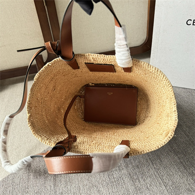 Celine Teen Supple Classic Panier In Raffia and Calfskin Brown