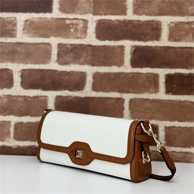 Gu.cci Luce Small Shoulder Bag Canvas and Brown Leather Trim 786027