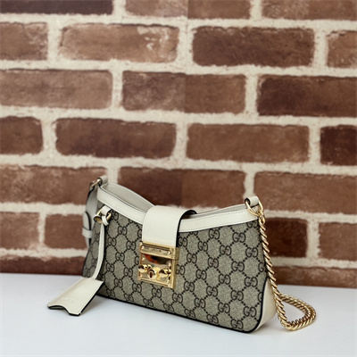 Gu.cci Padlock Small Shoulder Bag Beige and ebony GG Supreme canvas White Leather Trim 811705