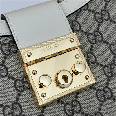 Gu.cci Padlock Small Shoulder Bag Beige and ebony GG Supreme canvas White Leather Trim 811705