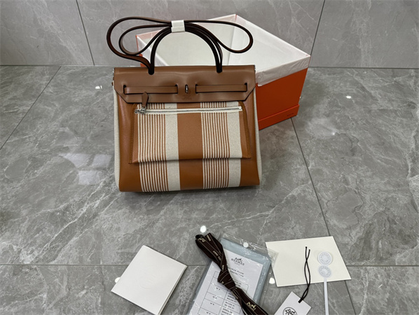 Her.mes Herbag 31 Canvas and Calfskin With Stripe Printing
