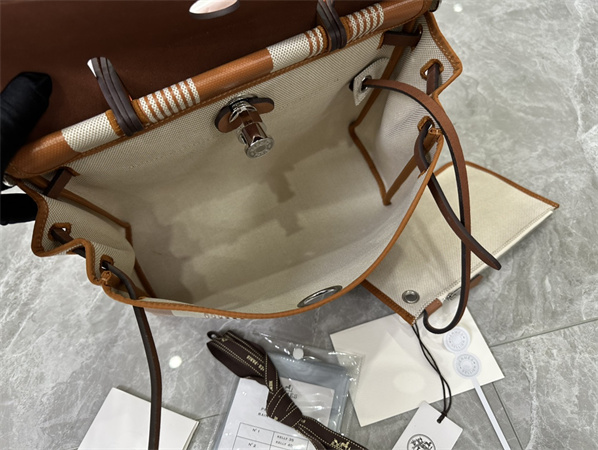 Her.mes Herbag 31 Canvas and Calfskin With Stripe Printing