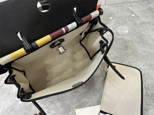 Her.mes Herbag 31 Canvas and Calfskin With Stripe Printing