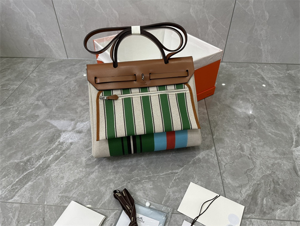 Her.mes Herbag 31 Canvas and Calfskin With Stripe Printing