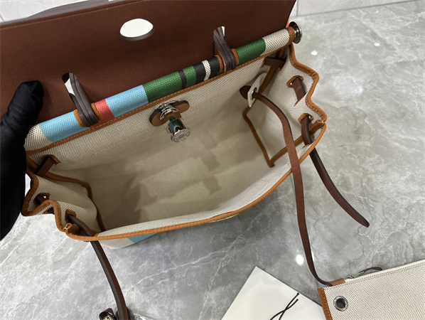 Her.mes Herbag 31 Canvas and Calfskin With Stripe Printing