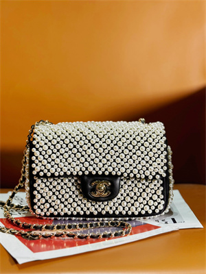 Chanel Mini Classic Flap Bag With Pearls Gold Tone Metal