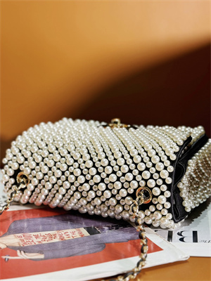 Chanel Mini Classic Flap Bag With Pearls Gold Tone Metal